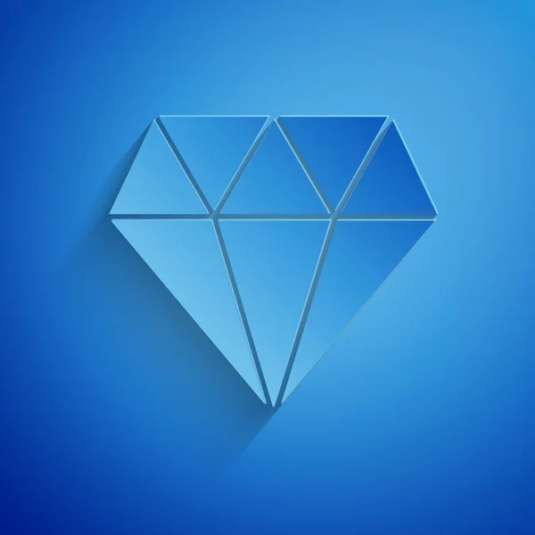 Corte de papel Icono de diamante aislado sobre fondo azul. Símbolo joyería. Piedra de gema. Estilo de arte de papel. Ilustración vectorial — Archivo Imágenes Vectoriales