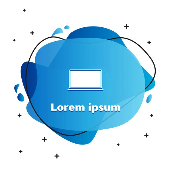 Fehér Laptop ikon elszigetelt fehér háttérrel. Számítógépes füzet üres kijelzővel. Absztrakt banner folyékony formákkal. Vektorillusztráció — Stock Vector