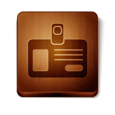 Beyaz arka planda izole kahverengi kimlik rozeti simgesi. Bu sunum, şirketin kimliği, reklam için kullanılabilir. Ahşap kare düğme. Vektör Illustration