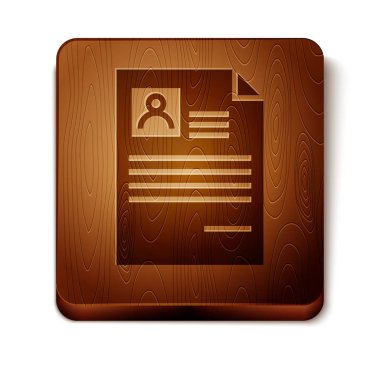 Beyaz arka planda izole Brown Resume simgesi. CV uygulaması. Profesyonel personel aranıyor. Personel Analizi devam ediyor. Ahşap kare düğme. Vektör Illustration