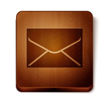 Beyaz arka planda izole kahverengi zarf simgesi. E-posta iletisi harfi sembolü. Ahşap kare düğme. Vektör Illustration
