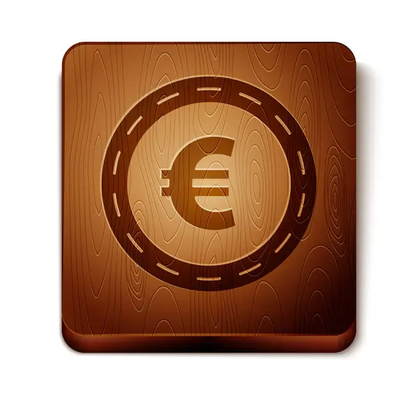 Brown Coin money with euro symbol icon isolated on white background. Banking currency sign. Cash symbol. Wooden square button. Vector Illustration — Stock Vector