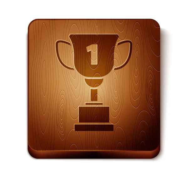 Brown Award cup icon isolated on white background. Winner trophy symbol. Championship or competition trophy. Sports achievement sign. Wooden square button. Vector Illustration — Stock Vector