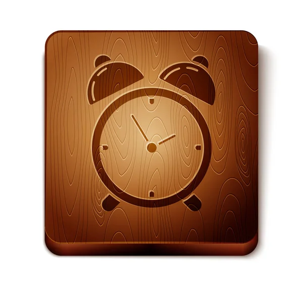 Brown Alarm clock icon isolated on white background. Wake up, get up concept. Time sign. Wooden square button. Vector Illustration — Stock Vector