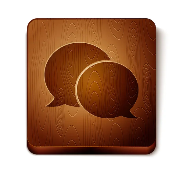 Brown Speech bubble chat icon isolated on white background. Message icon. Communication or comment chat symbol. Wooden square button. Vector Illustration