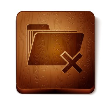 Brown Delete klasör simgesi beyaz arka planda yalıtılmış. Geri dönüşüm kutusu içeren klasör. Sil veya hata klasörü. Bilgisayar bilgileri klasörünü kapatın. Ahşap kare düğme. Vektör Illustration