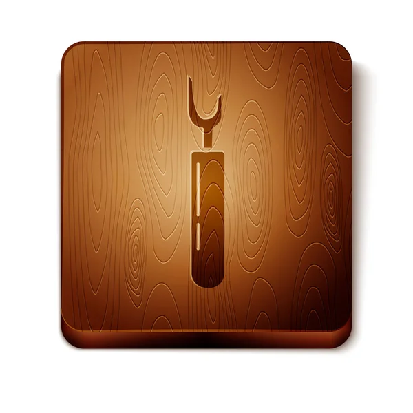 Icône d'outil Cutter brun isolé sur fond blanc. Couteau à coudre avec lame. Bouton carré en bois. Illustration vectorielle — Image vectorielle