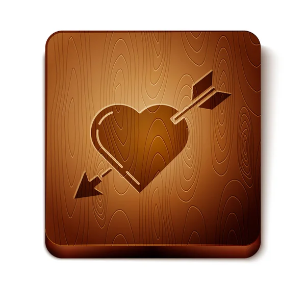 Brown Amour symbool met hart en pijlpictogram geïsoleerd op witte achtergrond. Liefde teken. Valentines symbool. Houten vierkante knop. Vector illustratie — Stockvector