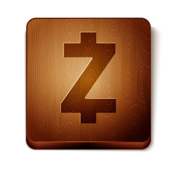 Moneda de criptomoneda marrón Zcash ZEC icono aislado sobre fondo blanco. Altcoin símbolo. Blockchain basado en criptomoneda segura. Botón cuadrado de madera. Ilustración vectorial — Vector de stock