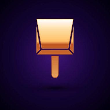 Altın Dustpan simgesi koyu mavi arka plan üzerinde izole. Temizlik kepçe hizmetleri. Vektör İllüstrasyonu