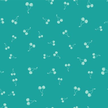 Yeşil Kiraz simgesi yeşil arka plan üzerinde sorunsuz desen izole. Yaprak sembolü olan meyve. Vektör İllüstrasyonu