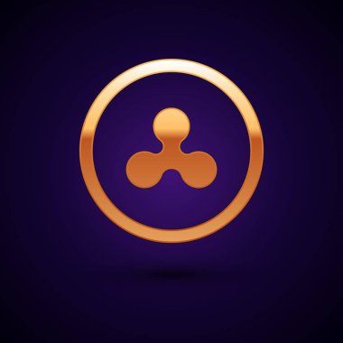 Altın Cryptocurrency sikke Ripple Xrp simgesi koyu mavi arka plan üzerinde izole. Altcoin sembolü. Blockchain tabanlı güvenli kripto para birimi. Vektör İllüstrasyonu