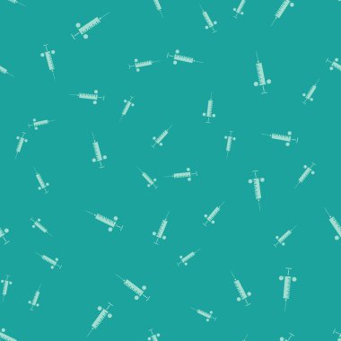 Yeşil Şırınga simgesi yeşil arka plan üzerinde izole dikişsiz desen. Aşı, aşı, enjeksiyon, grip aşısı için şırınga. Tıbbi ekipmanlar. Vektör İllüstrasyonu