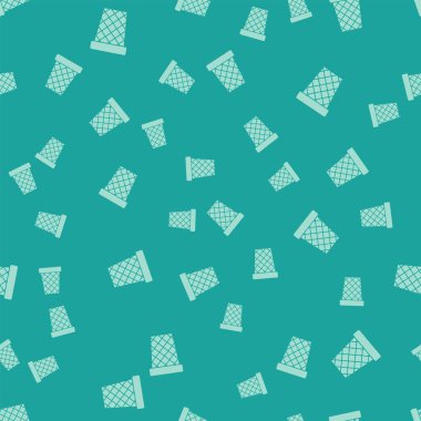 Yeşil Çöp Kutusu, yeşil arka planda yalıtılmış sorunsuz desen simgesi olabilir. Çöp kutusu tabelası. Sepet simgesini geri dönüştürün. Office çöp simgesi. Vektör İllüstrasyonu