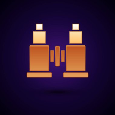 Altın Dürbün simgesi koyu mavi arka plan üzerinde izole. Yazılım işaretini bulun. Casus ekipman sembolü. Vektör İllüstrasyonu