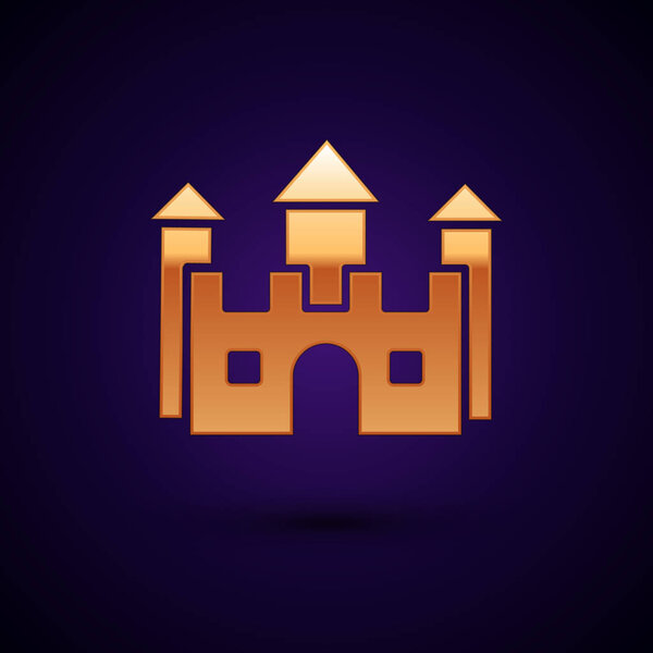 Gold Castle icon isolated on dark blue background. Vector Illustration