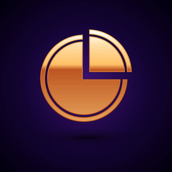 Gold Pie chart infographic icon isolated on dark blue background. Diagram chart sign. Vector Illustration