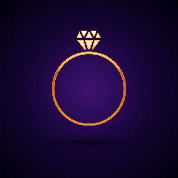 Gold Diamond εικονίδιο δαχτυλίδι αρραβώνων απομονωθεί σε σκούρο μπλε φόντο. Απεικόνιση διανυσματικών φορέων — Διανυσματικό Αρχείο