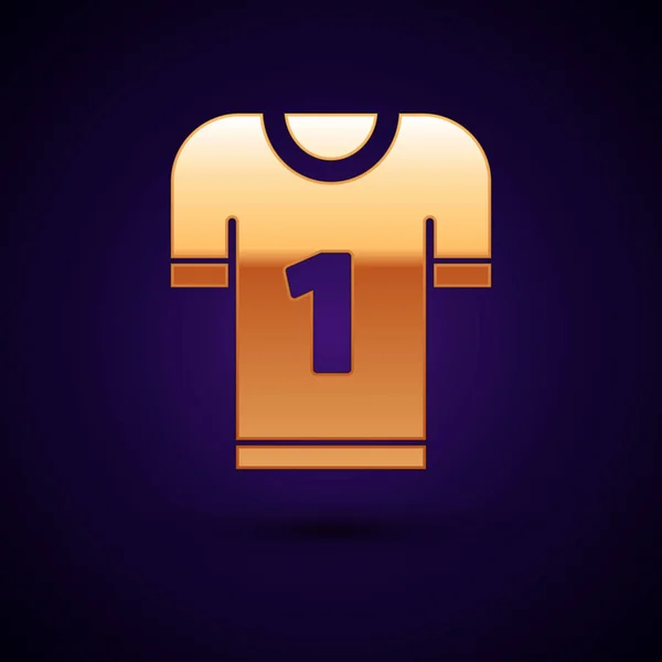 Ícone de camisola de futebol americano dourado isolado no fundo azul escuro. Sinal de uniforme de futebol. Ilustração vetorial — Vetor de Stock