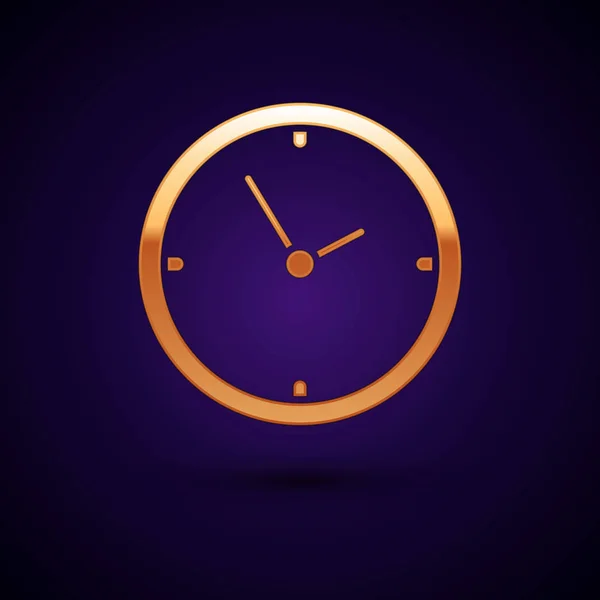 Koyu mavi arka planda yalıtılmış Altın Saat simgesi. Zaman sembolü. Vektör İllüstrasyonu — Stok Vektör