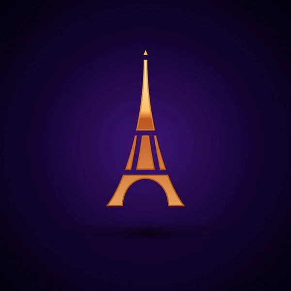 Icône tour Eiffel dorée isolée sur fond bleu foncé. Symbole emblématique France Paris. Illustration vectorielle — Image vectorielle