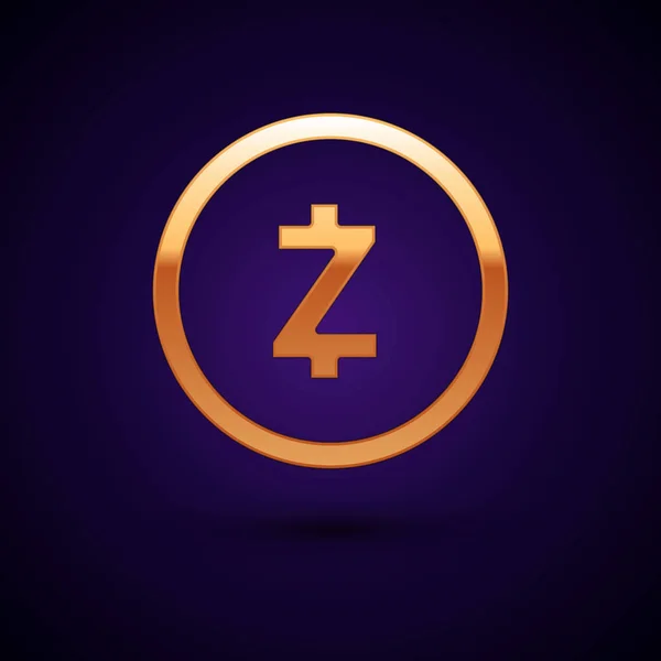 Moneda de oro Criptomoneda Zcash ZEC icono aislado sobre fondo azul oscuro. Moneda digital. Altcoin símbolo. Blockchain basado en criptomoneda segura. Ilustración vectorial — Vector de stock