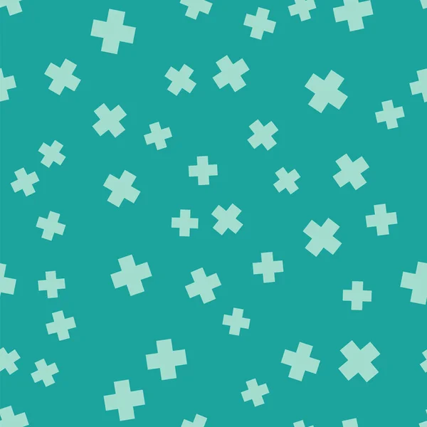 Green Cross ziekenhuis medisch icoon geïsoleerd naadloos patroon op groene achtergrond. Eerste hulp. Diagnostisch symbool. Geneeskunde en apotheek teken. Vector Illustratie — Stockvector