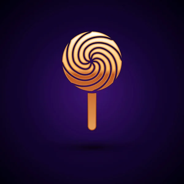 Zlatá Lollipop ikona izolovaná na tmavomodrém pozadí. Jídlo, výborný symbol. Vektorová ilustrace — Stockový vektor