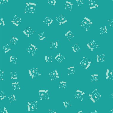 Yeşil İki boşluk fotoğraf çerçeveleri ve kalpler simgesi yeşil arka plan üzerinde izole sorunsuz desen. Sevgililer Günü sembolü. Vektör İllüstrasyonu