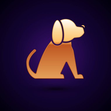 Altın Köpek simgesi koyu mavi arka plan üzerinde izole. Vektör İllüstrasyonu