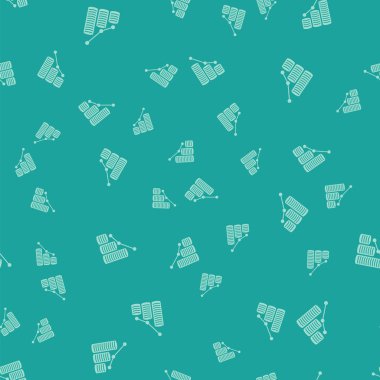 Yeşil Pasta grafik infografik ve sikke simgesi yeşil arka plan üzerinde sorunsuz desen izole. Diyagram grafik işareti. Vektör İllüstrasyonu