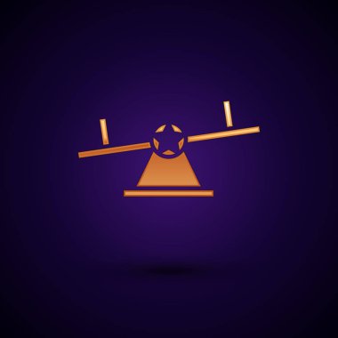 Koyu mavi arka planda yalıtılmış Altın Tahterevalli simgesi. Teeter eşit tahta. Oyun alanı sembolü. Vektör İllüstrasyonu