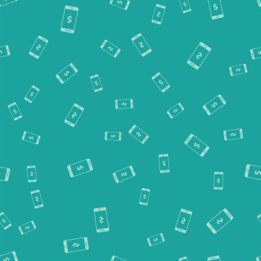 Yeşil arka plan üzerinde dolar sembolü simgesi izole dikişsiz desen ile Yeşil Smartphone. Online alışveriş konsepti. Finansal cep telefonu simgesi. Online ödeme. Vektör İllüstrasyonu