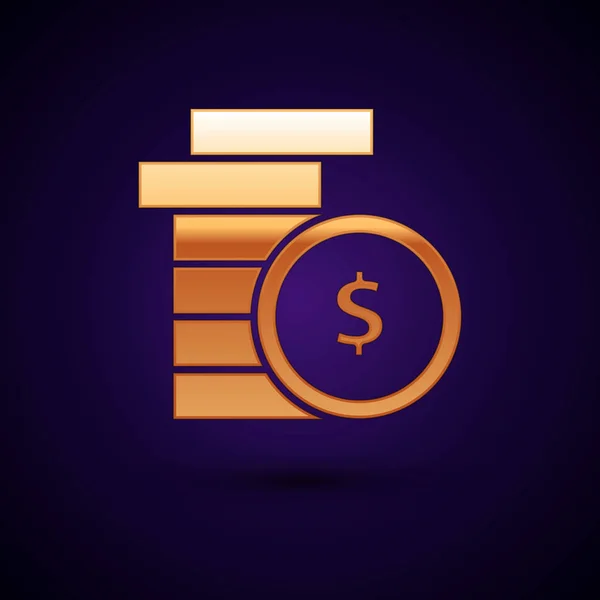 Χρυσό κέρμα χρήματα με το σύμβολο του δολαρίου απομονώνονται σε σκούρο μπλε φόντο. Σύμβολο τραπεζικού νομίσματος. Σύμβολο μετρητών. Απεικόνιση διανυσματικών φορέων — Διανυσματικό Αρχείο