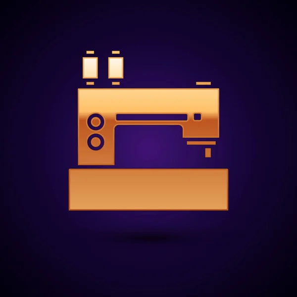 Gouden naaimachine pictogram geïsoleerd op donker blauwe achtergrond. Vector illustratie — Stockvector