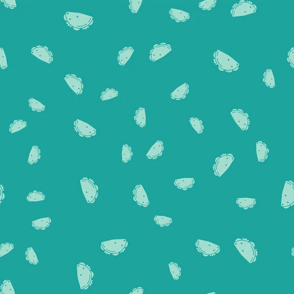 Πράσινο τάκο με το εικονίδιο τορτίγιας απομονωμένη απρόσκοπτη μοτίβο σε πράσινο φόντο. Παραδοσιακό μεξικάνικο μενού γρήγορου φαγητού. Απεικόνιση διανυσματικών φορέων — Διανυσματικό Αρχείο