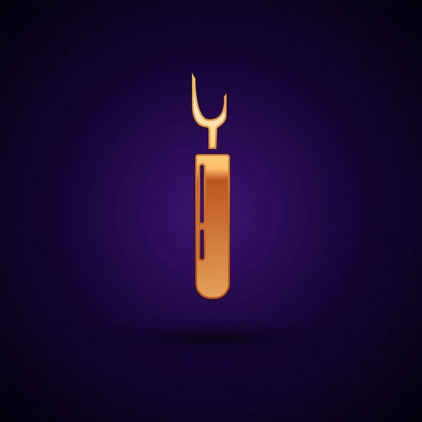 Значок инструмента Gold Cutter выделен на темно-синем фоне. Швейный нож с лезвием. Векторная миграция — стоковый вектор