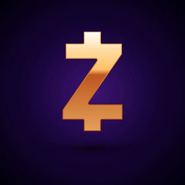Moneda de oro Criptomoneda Zcash ZEC icono aislado sobre fondo azul oscuro. Altcoin símbolo. Blockchain basado en criptomoneda segura. Ilustración vectorial — Vector de stock