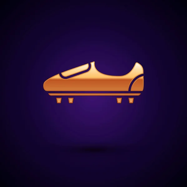 Futebol Ouro ou sapatos de futebol com picos ícone isolado no fundo azul escuro. Bota de futebol americano. Ilustração vetorial — Vetor de Stock