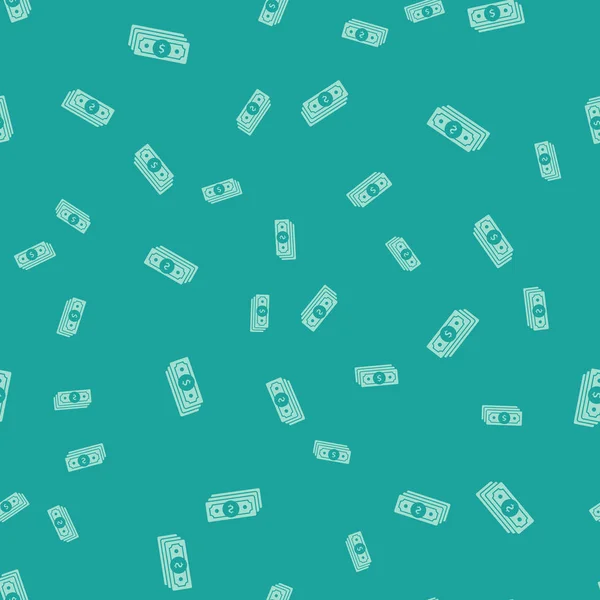 Green Stacks papel moneda efectivo icono aislado patrón sin costura sobre fondo verde. Billetes de dinero apilados. Billetes. Ilustración vectorial — Vector de stock