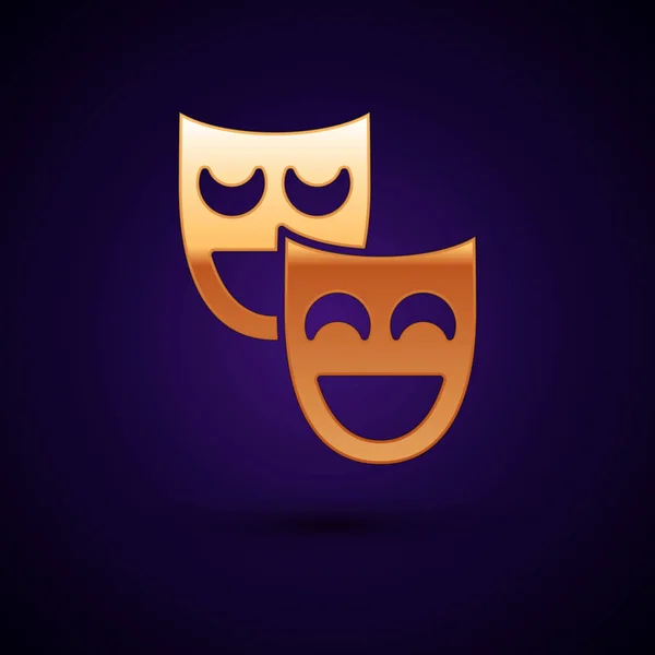 Gold Comedy masques théâtraux icône isolée sur fond bleu foncé. Illustration vectorielle — Image vectorielle