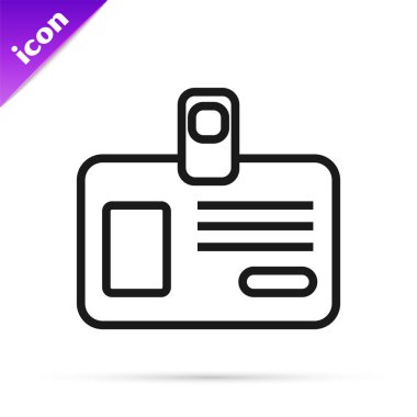 Beyaz arka planda yalıtılmış siyah çizgi tanımlama rozeti simgesi. Bu sunum için kullanılabilir, şirketin kimliği, reklam. Vektör İllüstrasyonu