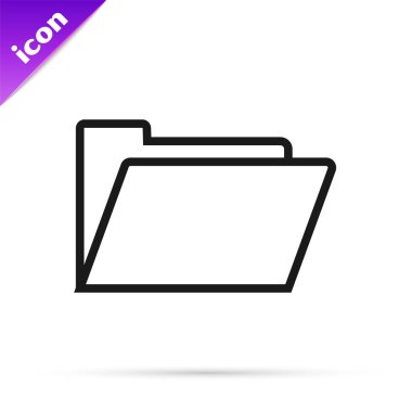 Beyaz arkaplanda siyah çizgi dosya klasörü simgesi izole edildi. Muhasebe klasörü sembolü. Muhasebe yönetimi. Vektör İllüstrasyonu