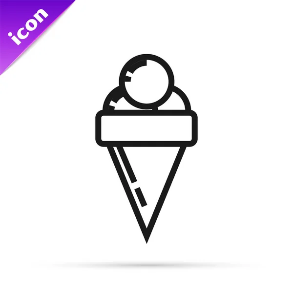 Ligne noire Crème glacée au cône de gaufre icône isolée sur fond blanc. Doux symbole. Illustration vectorielle — Image vectorielle