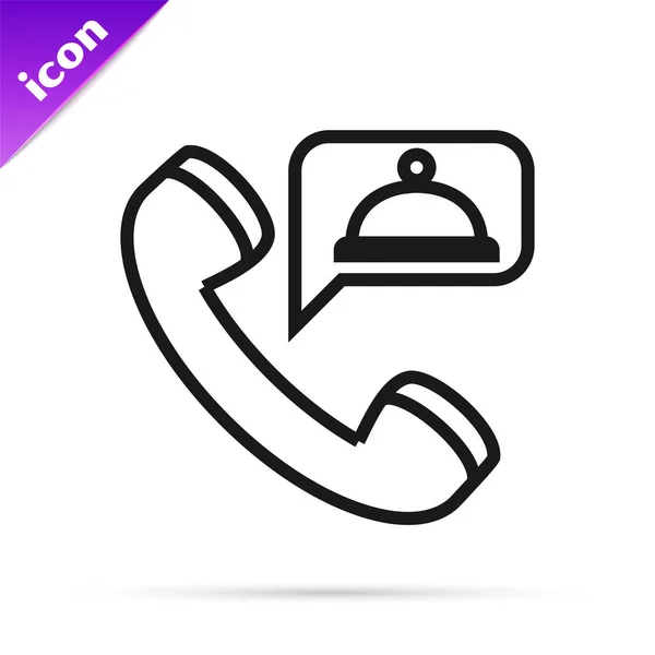 Zwarte lijn Voedsel bestellen pictogram geïsoleerd op witte achtergrond. Bestellen via mobiele telefoon. Restaurant food delivery concept. Vector Illustratie — Stockvector
