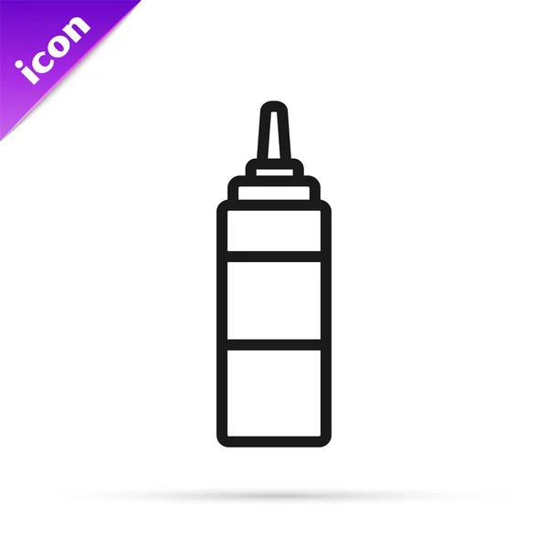 Línea negra icono de la botella de salsa aislado sobre fondo blanco. Botellas de ketchup, mostaza y mayonesa con salsa para comida rápida. Ilustración vectorial — Vector de stock