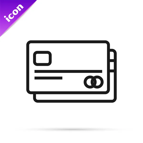 Zwarte lijn Creditcard icoon geïsoleerd op witte achtergrond. Online betaling. Contante opname. Financiële verrichtingen. Winkelbord. Vector Illustratie — Stockvector