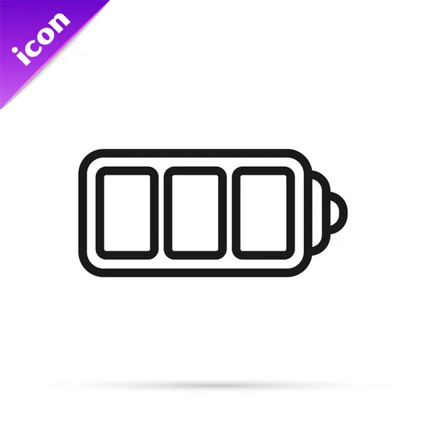 Ligne noire Icône indicateur de niveau de charge de la batterie isolé sur fond blanc. Illustration vectorielle — Image vectorielle