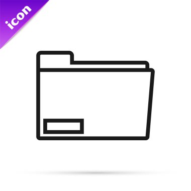 Beyaz arkaplanda siyah çizgi dosya klasörü simgesi izole edildi. Muhasebe klasörü sembolü. Muhasebe yönetimi. Vektör İllüstrasyonu