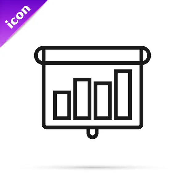 Fekete vonal bemutatása pénzügyi vállalkozások grafikon, ütemterv, chart, ábra, infographic, Pie grafikon ikon elszigetelt fehér háttér. Vektoros illusztráció — Stock Vector